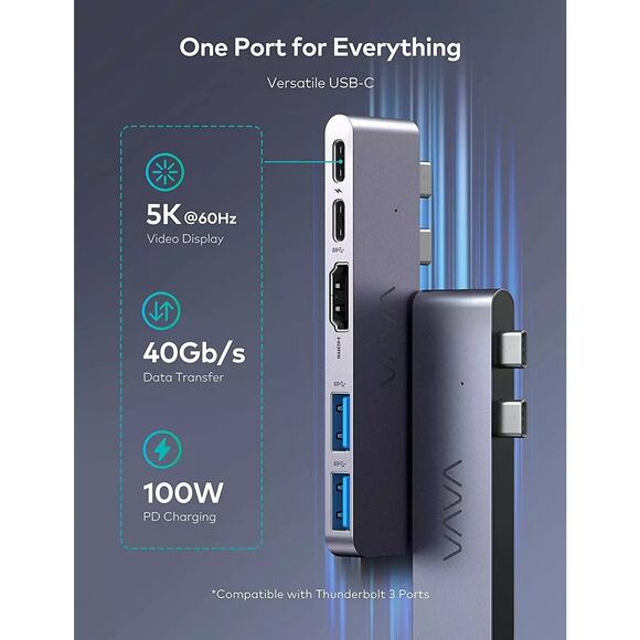 VAVA 5-in-2 USB-C Hub - Transfer, USB-C Port, HDMI Port 2 USB-A Ports - Picture 5 of 8